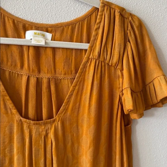Anthro Maeve Hailey Flutter Ruffle Blouse gold Top sz medium - Picture 3 of 6